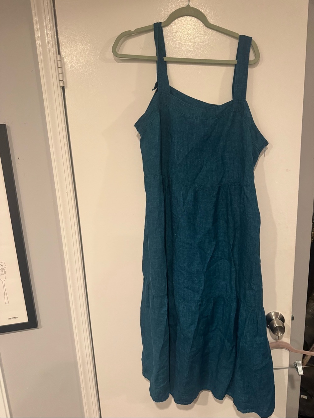 Eileen Fisher Teal Linen Maxi Dress XL Sleeveless Relaxed Fit Summer Minimalist